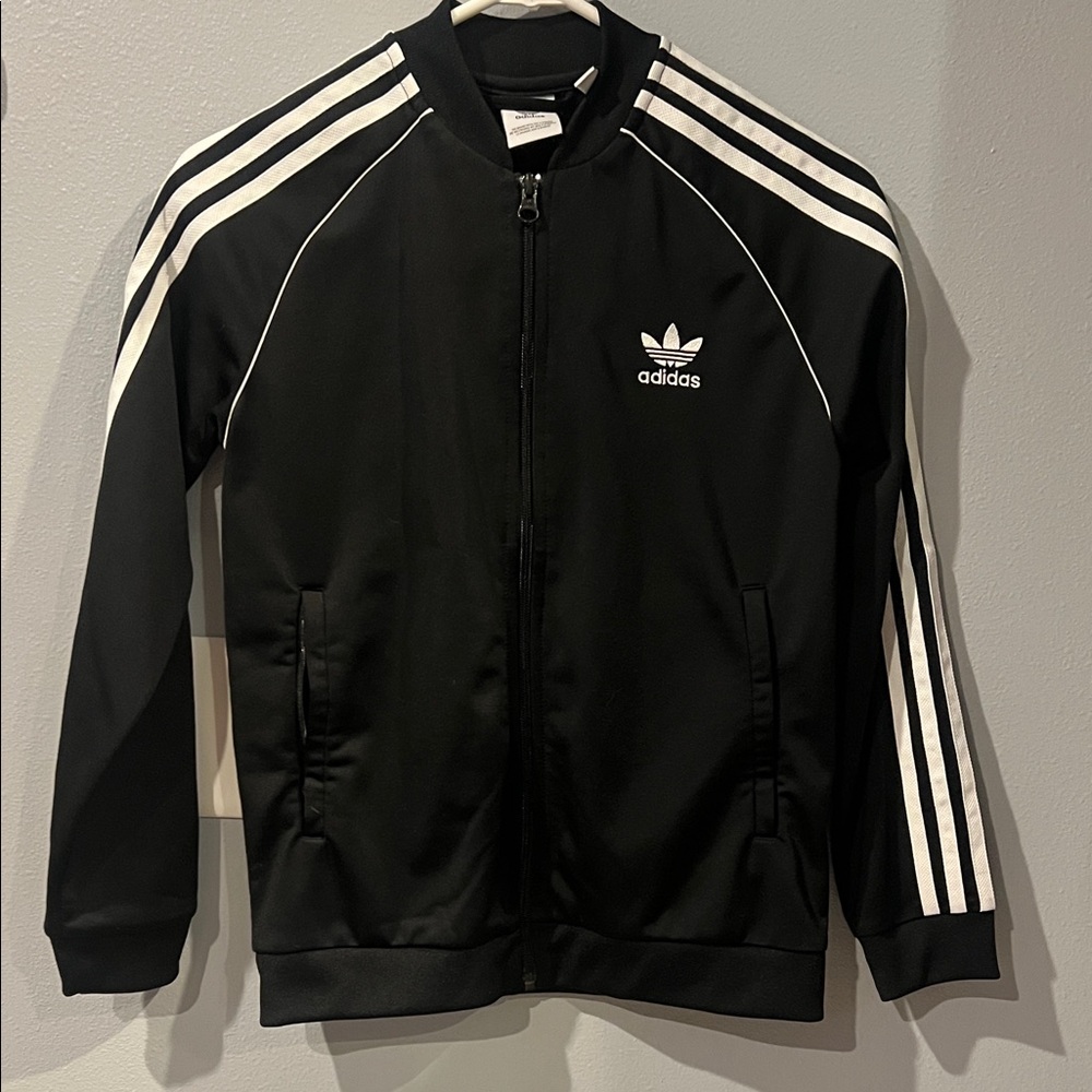 adidas Black Jacket with White Three-Stripes